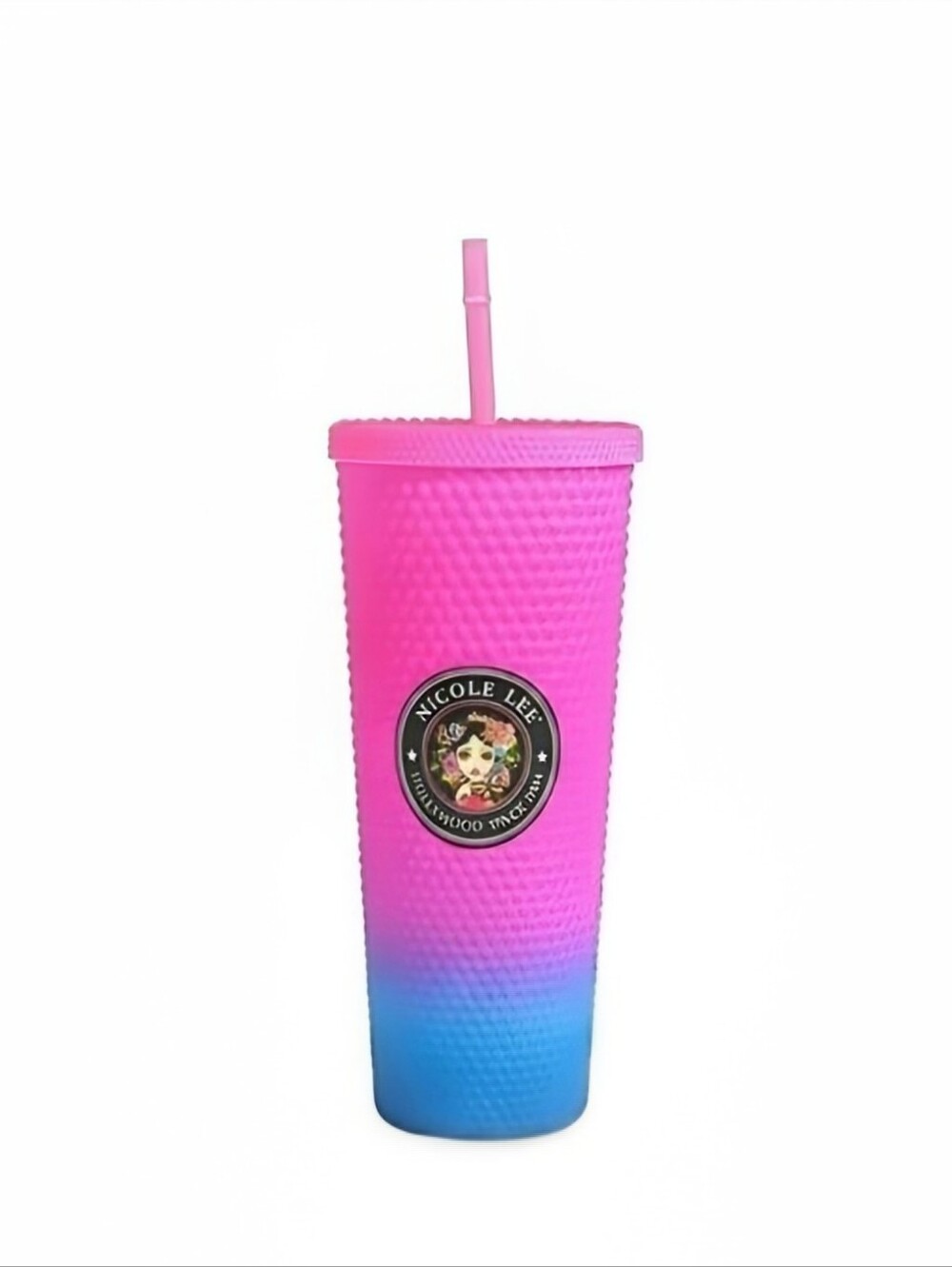 Nicole Lee Studded Tumbler Pink Blue 24oz Cold Cup with Straw Alma De Colores